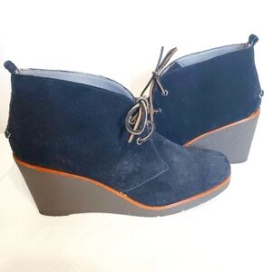 Sperry Top Sider Harlow Navy Suede  Wedge Heel Chukka Ankle Boots Women's 11